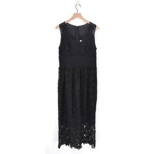 Gerard Darel Embroidered Lace Midi Dress Sleeveless V-Neck Black Size 42 10